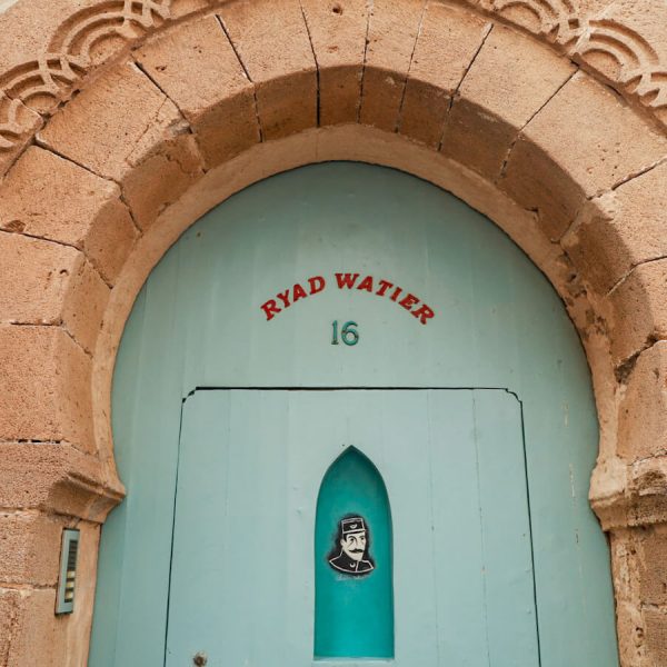 The beautiful blue antique door of Ryad Watier in Essaouira