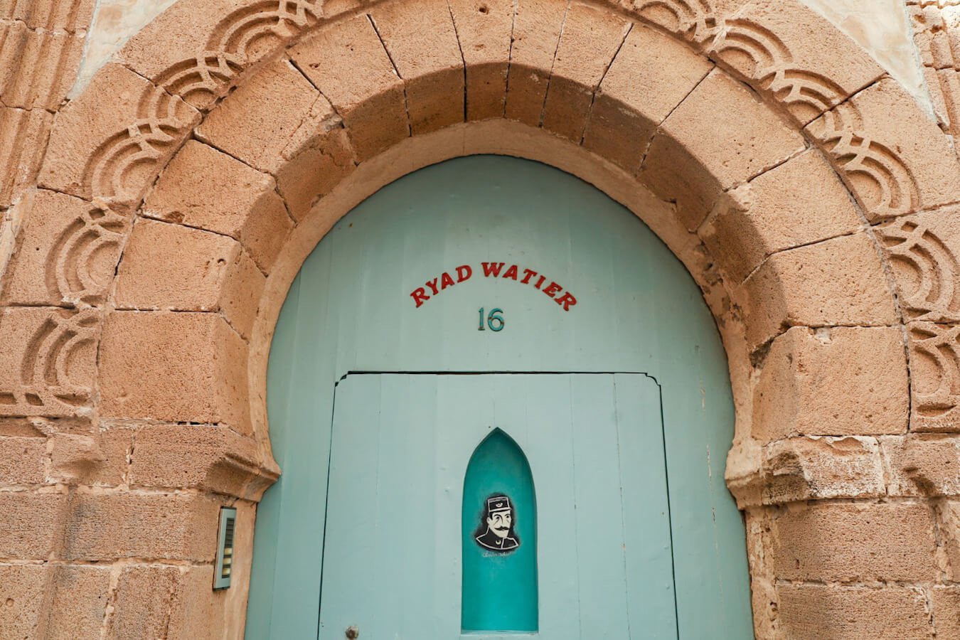 The beautiful blue antique door of Ryad Watier in Essaouira