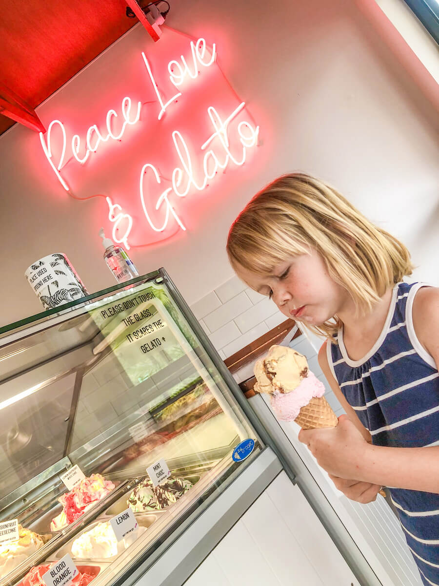 Kids eat gelato at 1770 Gelato Co in Agnes Water - one of the best places to grab an ice cream