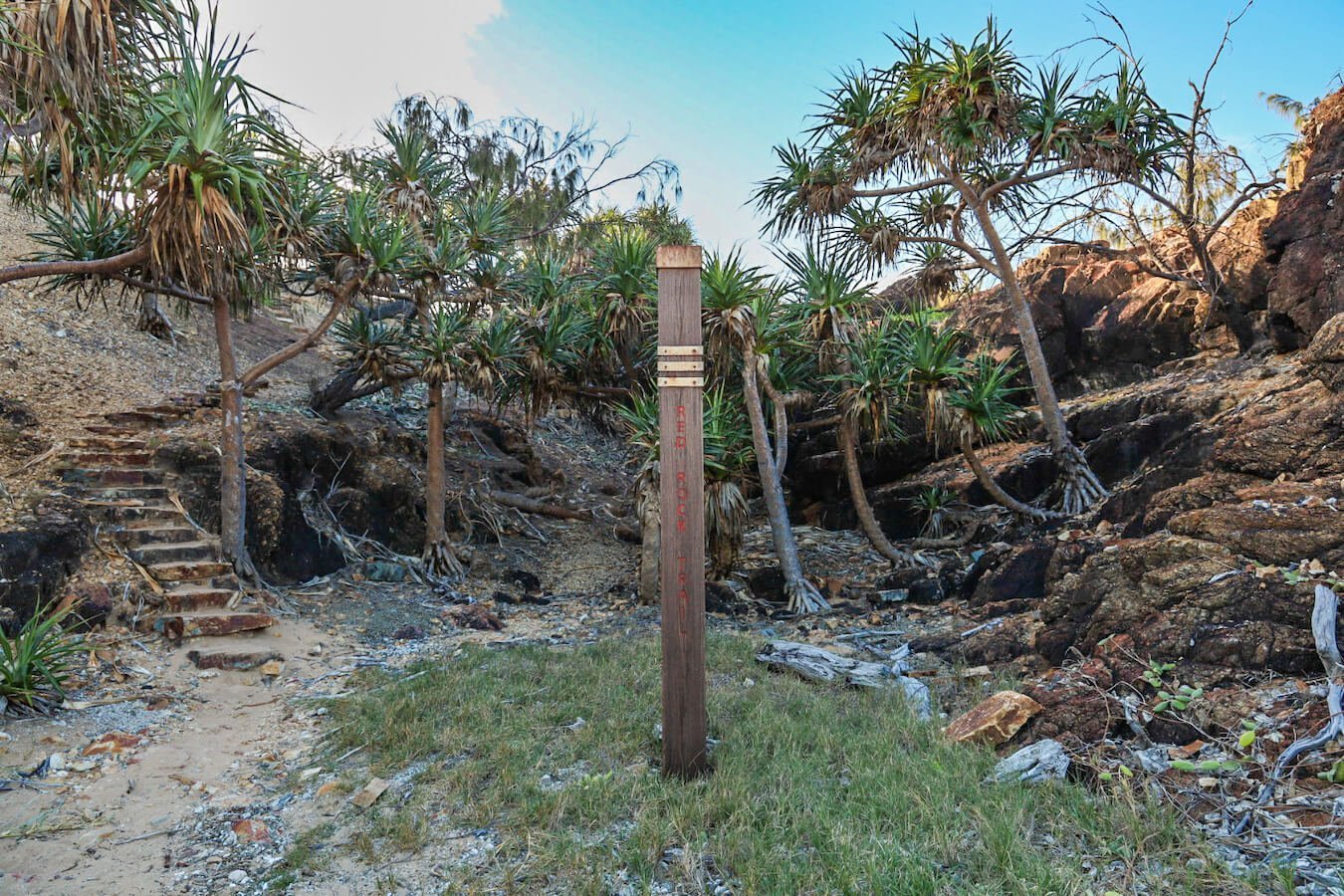 Trail marker from the Red Rock Walk in Agnes Water - one of the best walking activities to do if visiting