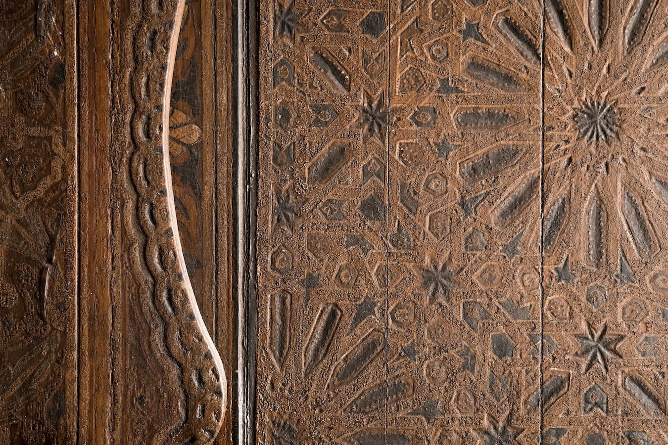 An antique wooden door in Marrakech Medina