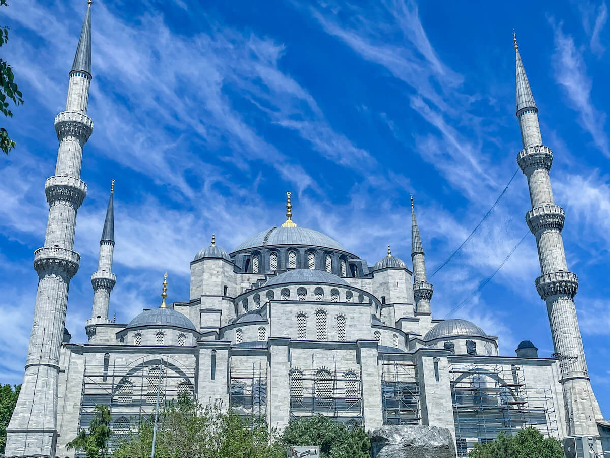 The Blue Mosque behind a blue sky in Sultanahmet district in Istanbul