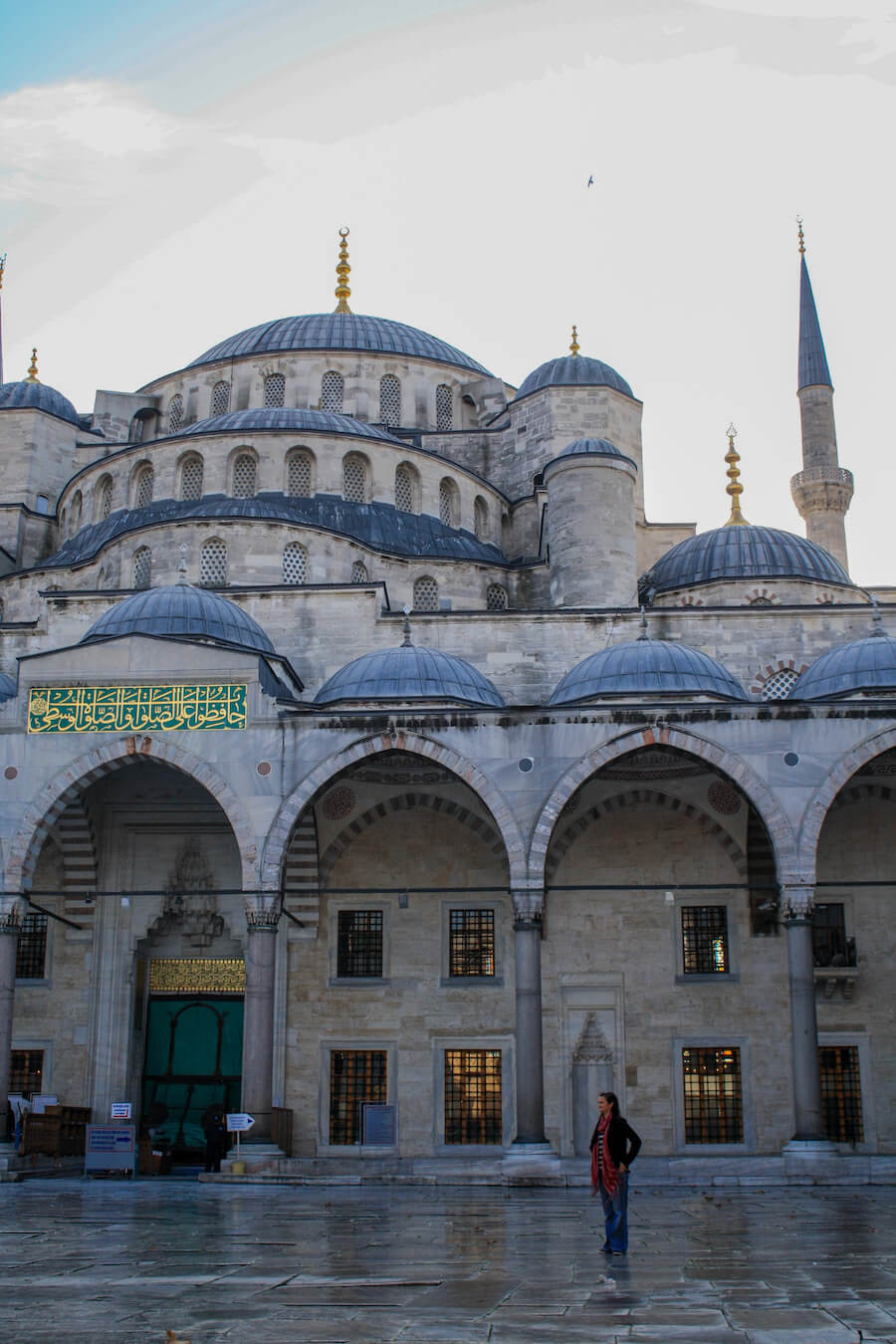The Blue Mosque from the outside, with many domes and a minaret. This is one of the most popular places to visit over 4 days in Istanbul