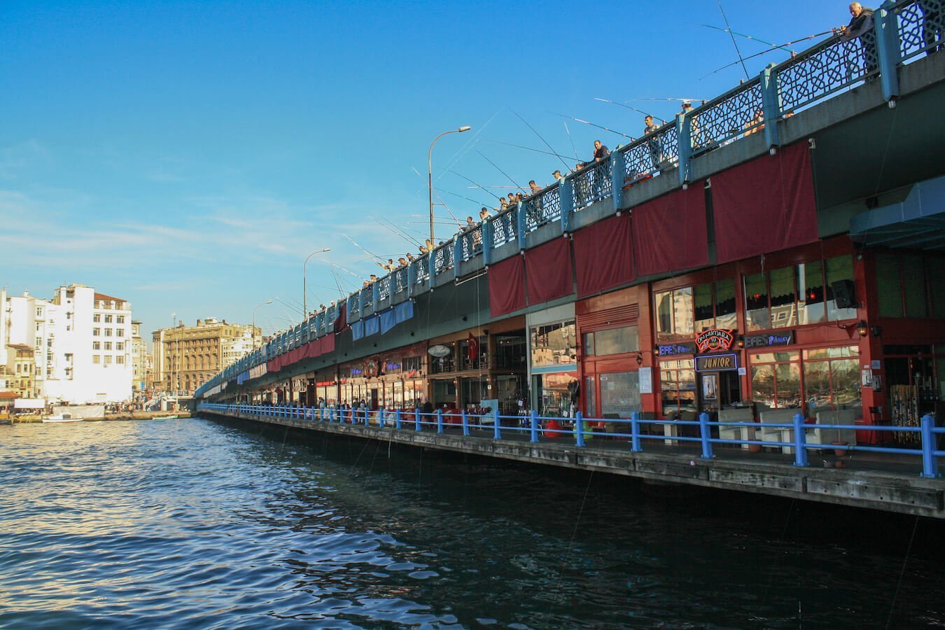 The seafood restaurants on the Galata bridge in Istanbul