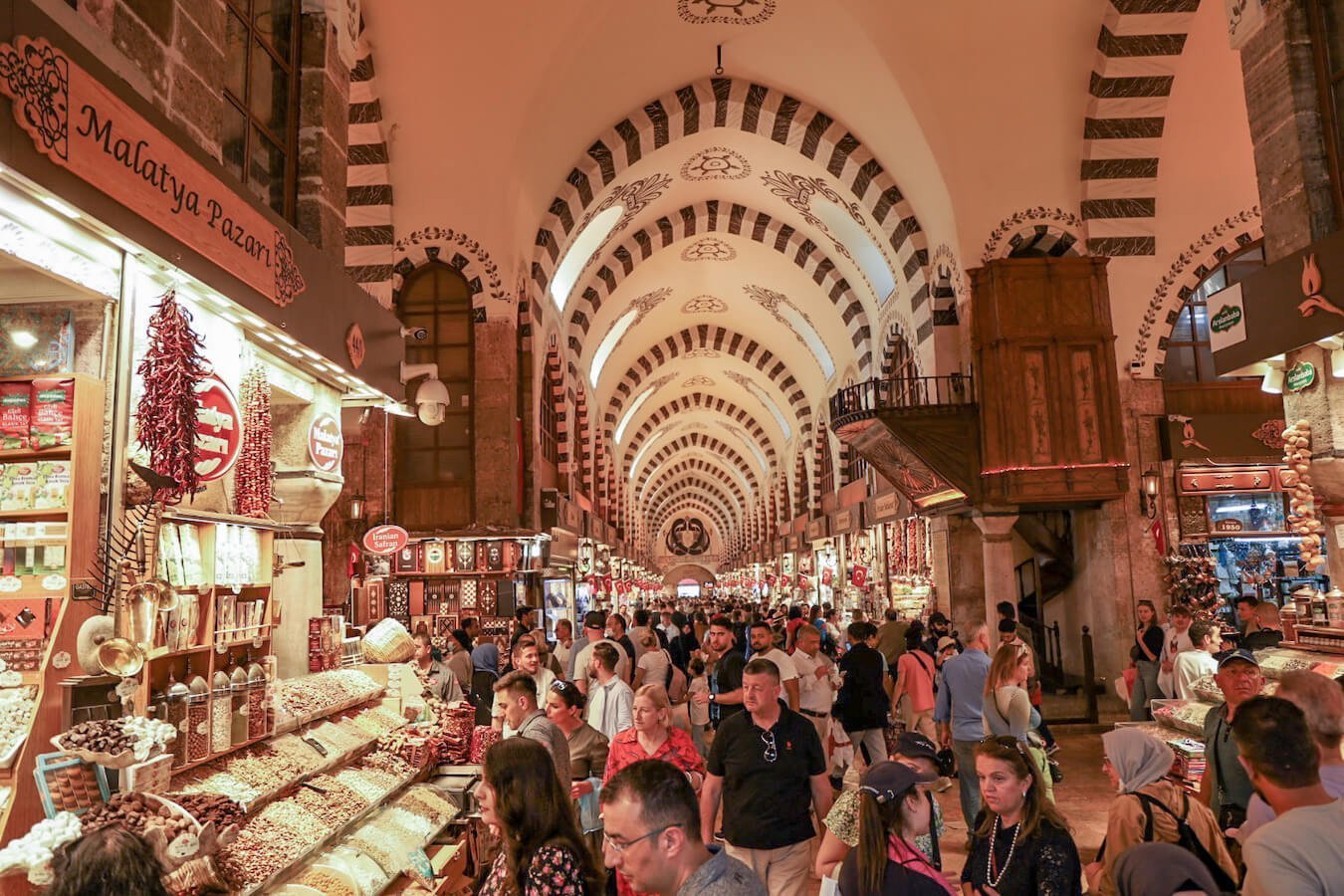 The busy spice bazaar - tourists wander through looking for things to buy.  This is one of the best places to visit over 4 days in Istanbul