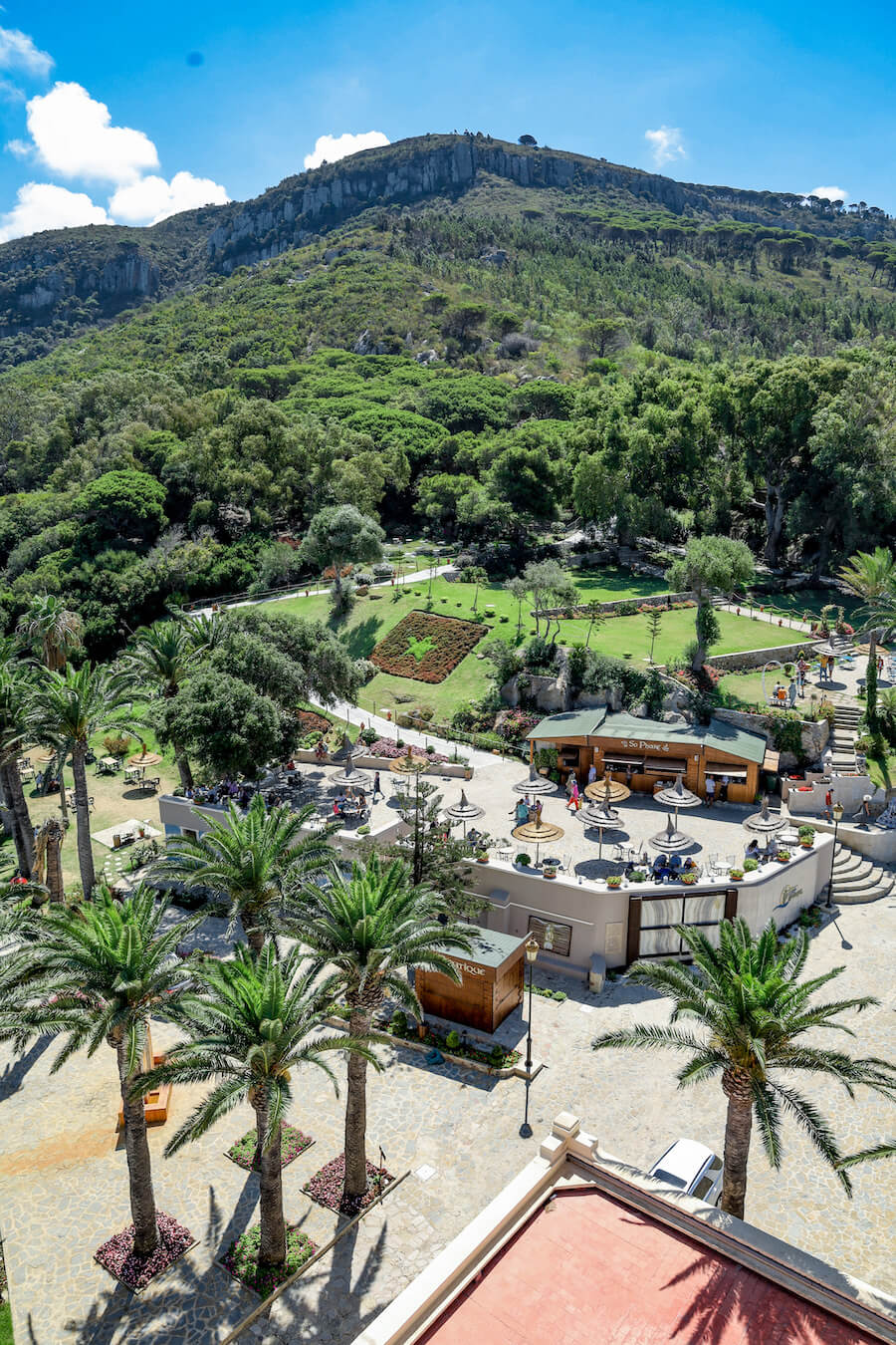 The view from the Cape Spartel lighthouse, towards the cafe and the National Park.