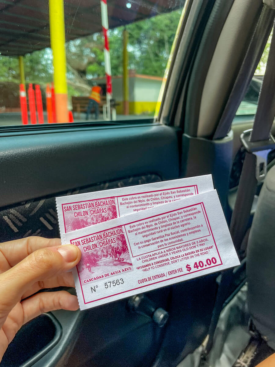 Tickets of the road tax for Agua Azul waterfalls in Palenque.
