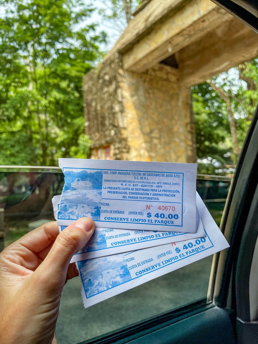 Tickets for Agua Azul waterfalls in Palenque.