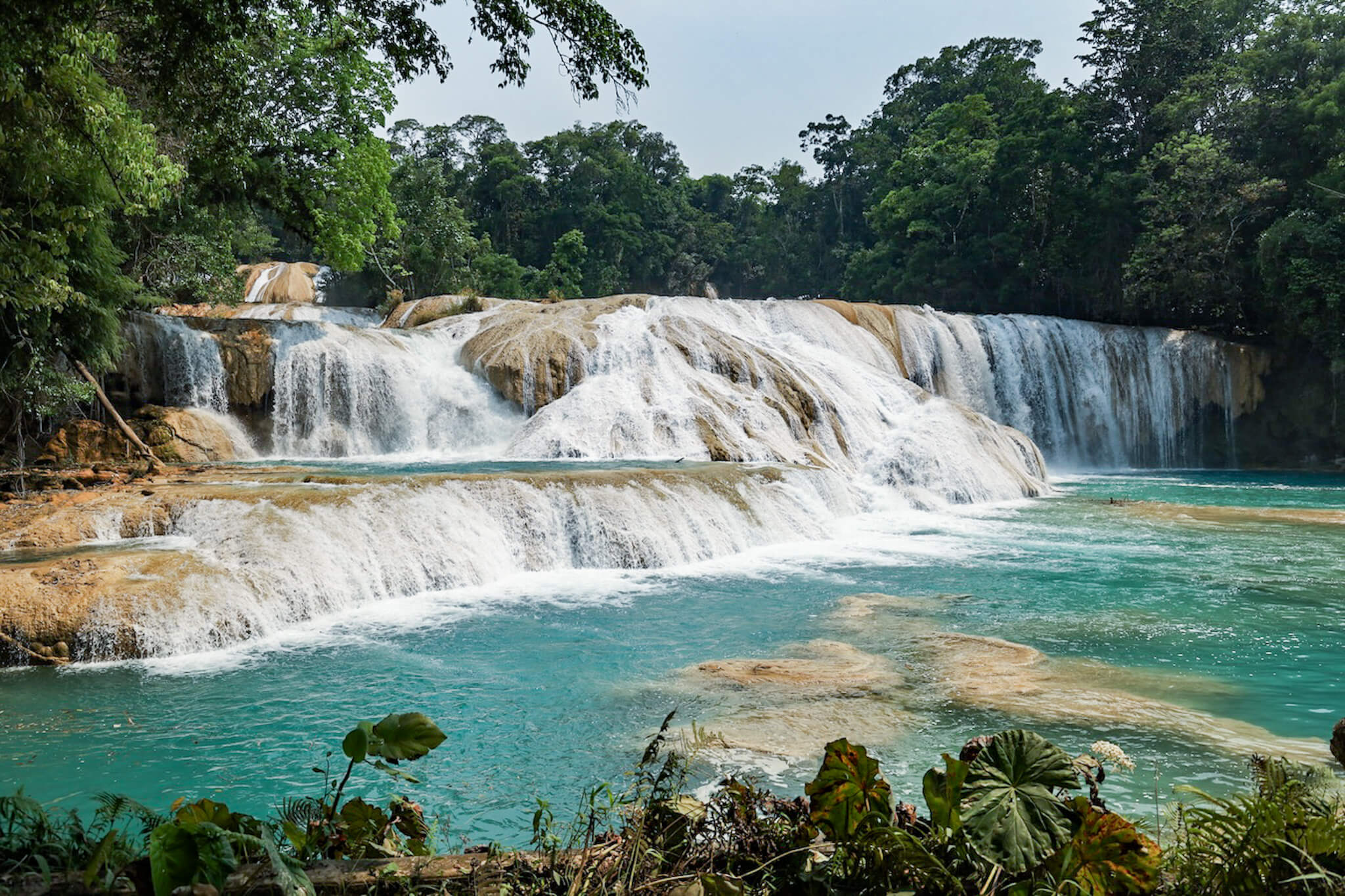 The impressive blue and green waterfalls at Agua Azul in Chiapas, Mexico.