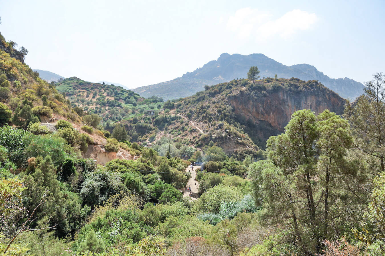 The trail leading to God's Bridge, and the waterfalls in the Rif Mountains in Akchour.