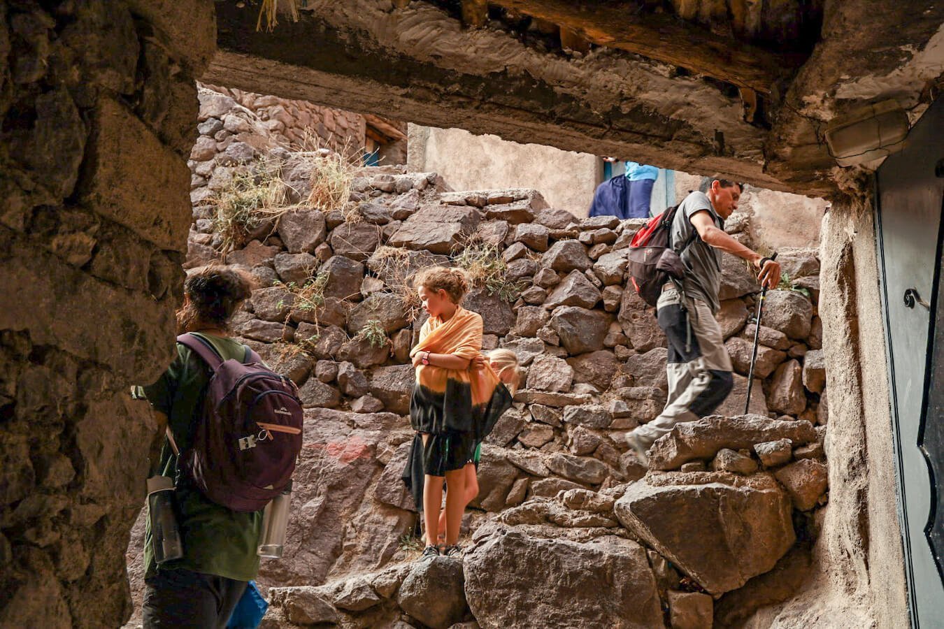 Walking through the village of Aroumd in the Atlas Mountains on a Trek Atlas Tour