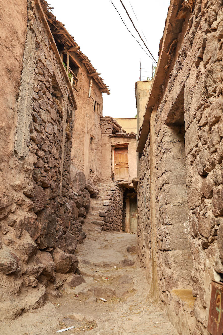 Homes made of rock in the high mountain village of Aroumd in Morocco