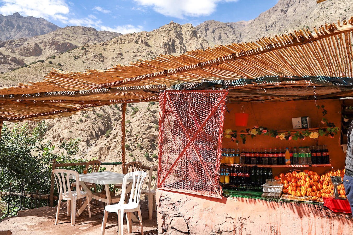 An orange juice stop high in the Atlas Mountain range - the perfect place to cool off while on a trekking expedition 