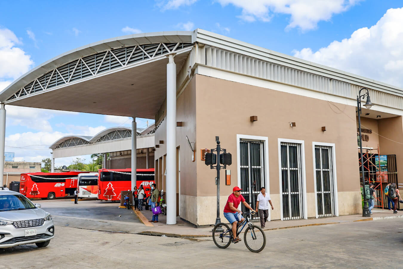 The ADO bus stop in Valladolid, which runs a route to Chichen Itza, Mexico