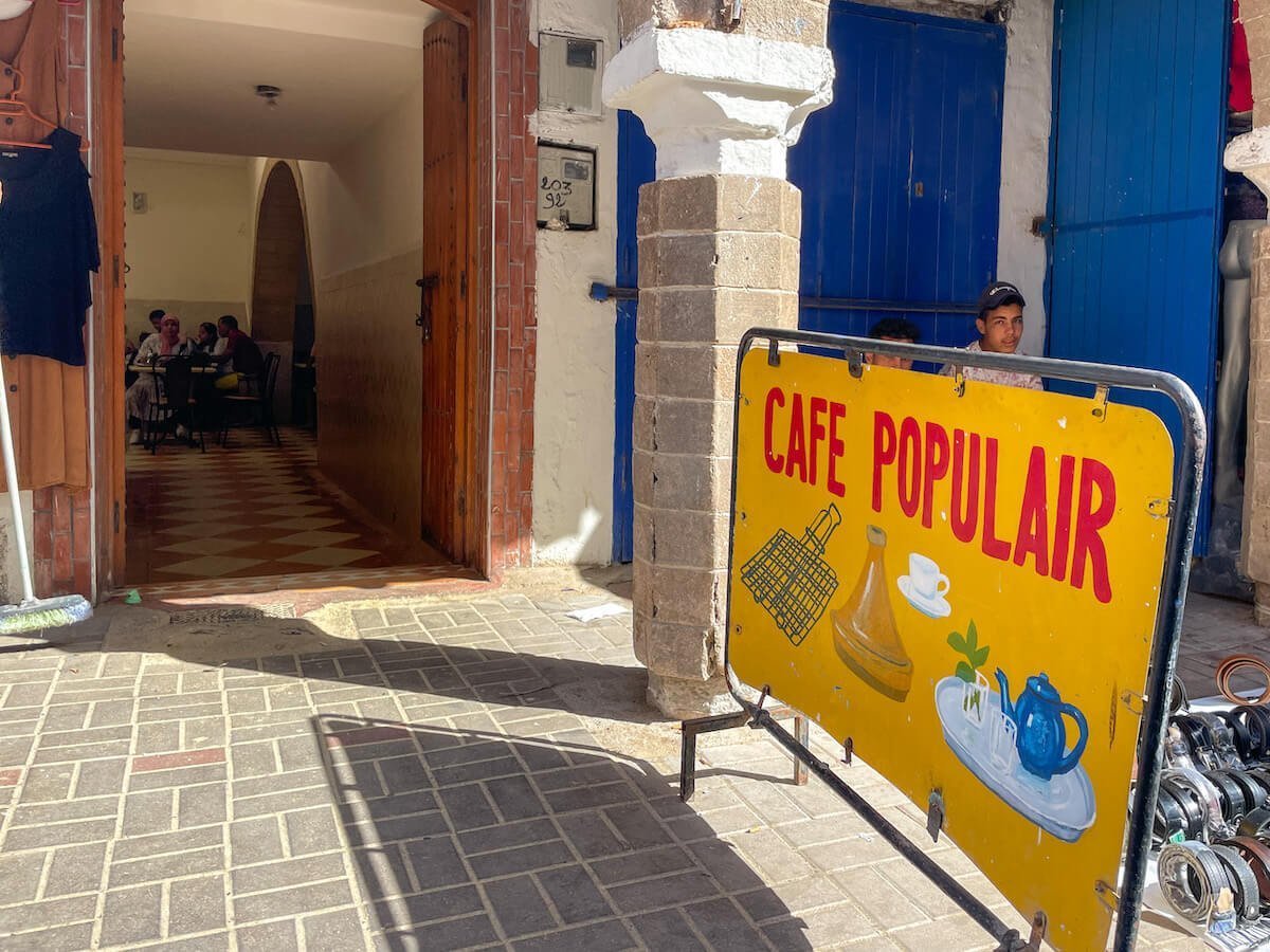 The entrance to Cafe Populair kitchen in the Essaouira medina, where they make street food style tagines and seafood
