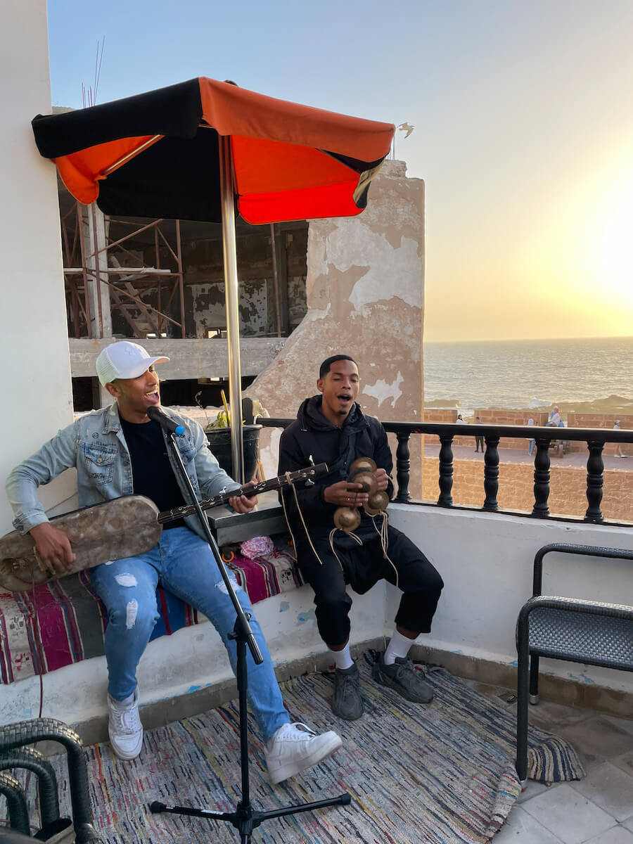 Gnaoua musicians play in Recontre in Essaouira