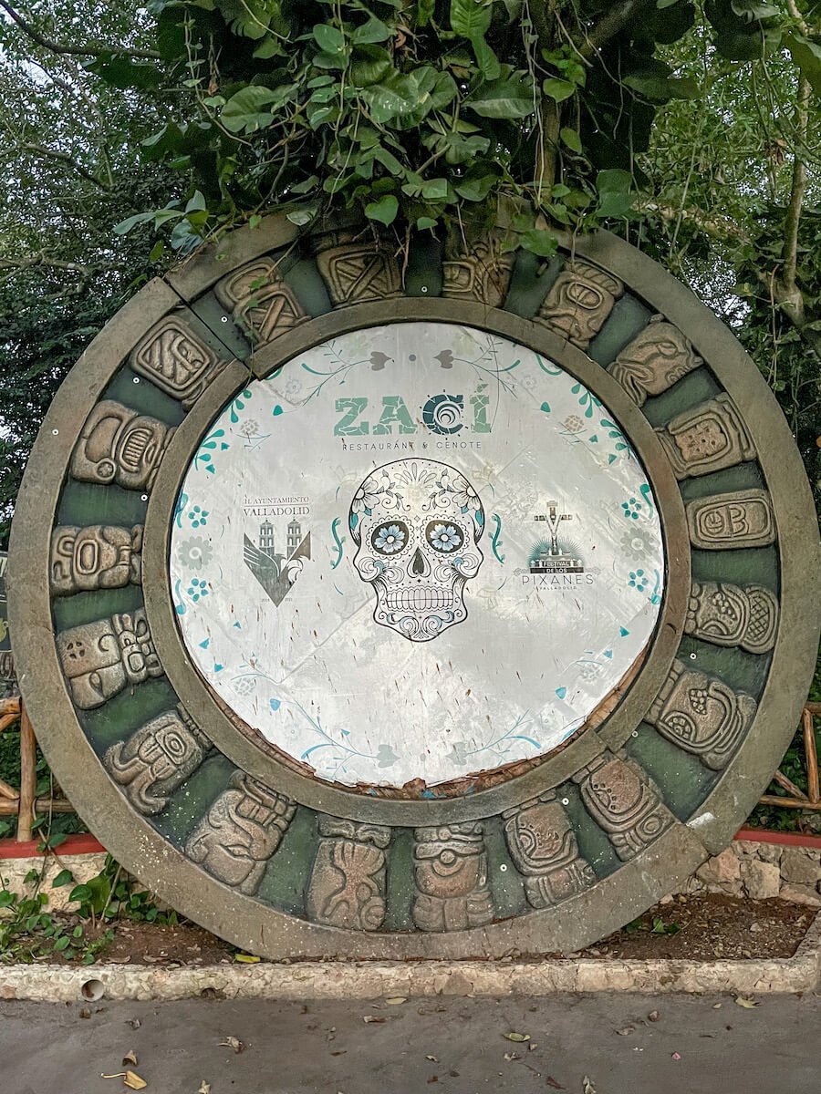 Zaci Cenote entrance sign in Valladolid.