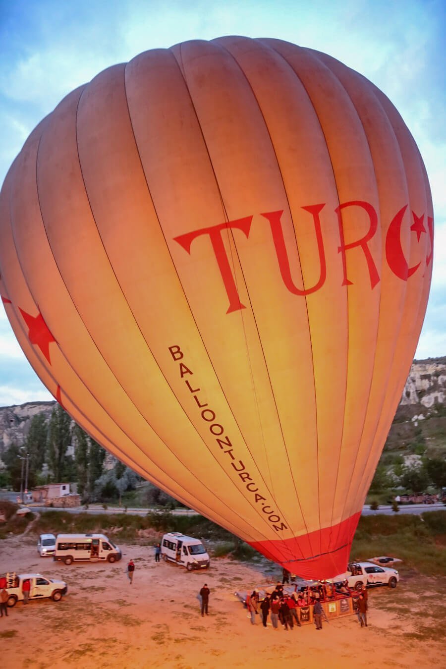 Turca balloon at the take off point near Goreme, gets ready with the support crew on stand by.