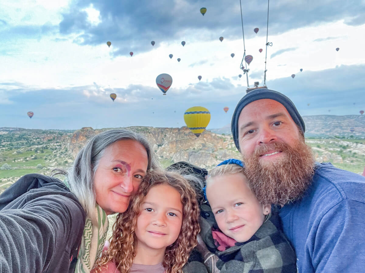 Family on a hot air balloon ride in Turkey. 