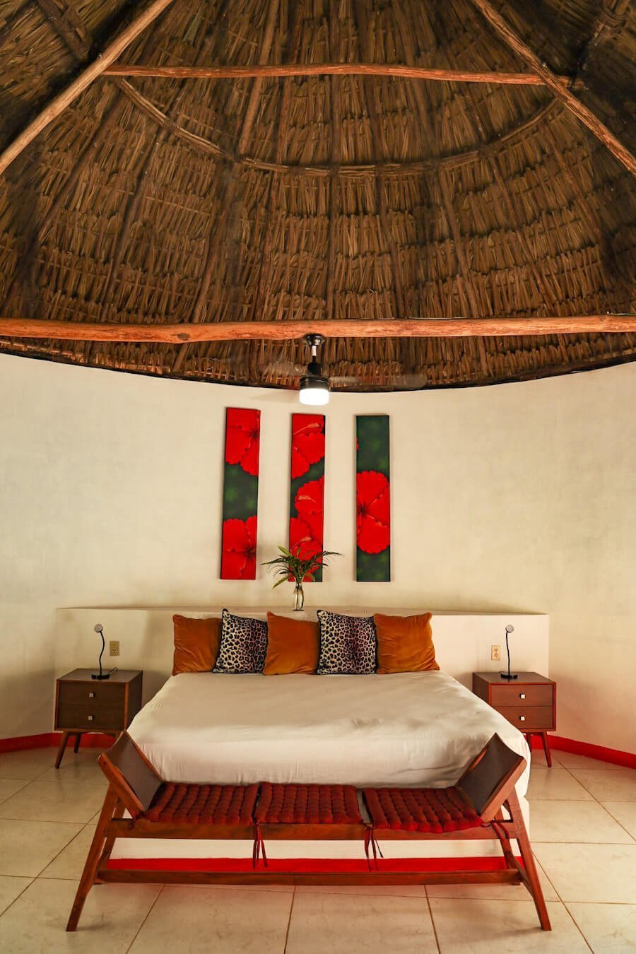 The luxury bungalow bedroom at Hotel Cenote Secreto Maya