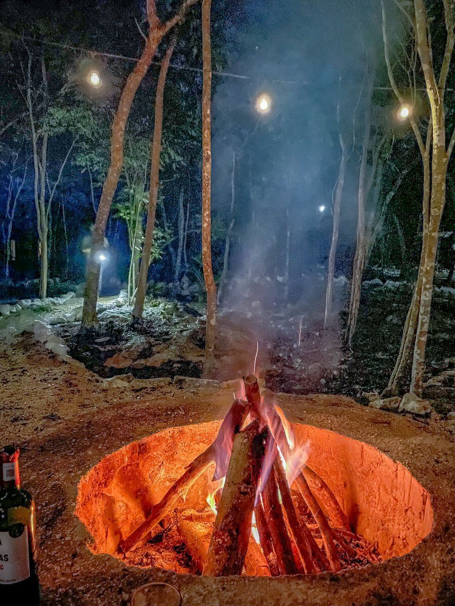The fire pit at Cenote Secreto Maya on an overnight hotel stay.