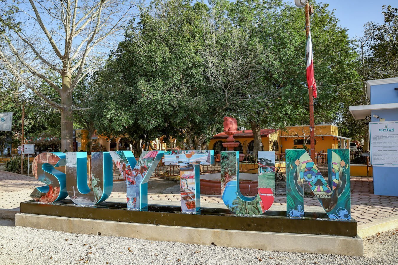 The entrance sign at Suytun Cenote near Valladolid.
