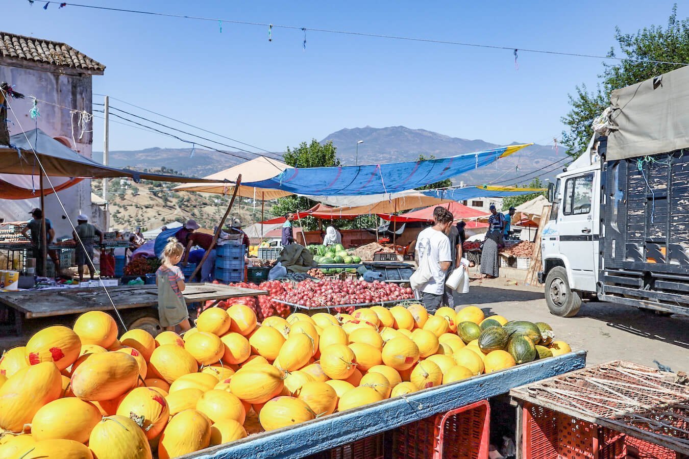 The local vegetable and fruit market and souq in Chefchaouen - one of the top things to do when visiting.