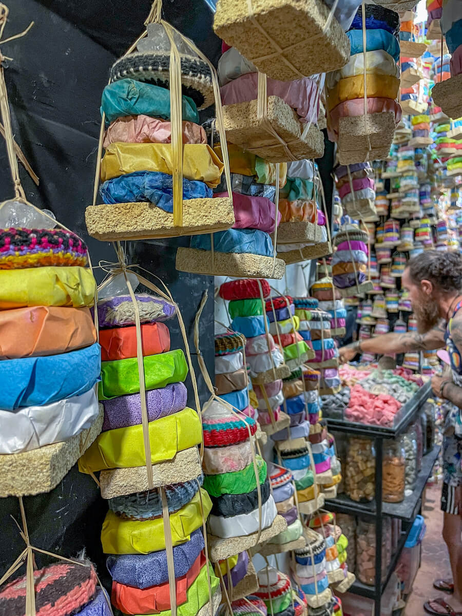 Shopping in the organic soap shops of the Chefchaouen medina - one of the top things to do in Chefchaouen