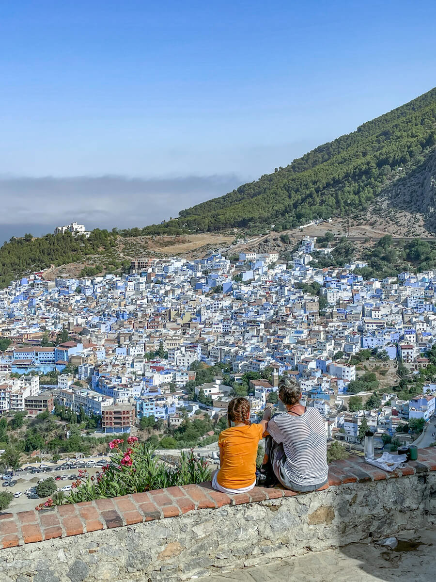 The lookout from the Spanish Mosque in Chefchaouen.  A sunrise walk to the mosque is one of the top things to do when visiting Chefchaouen