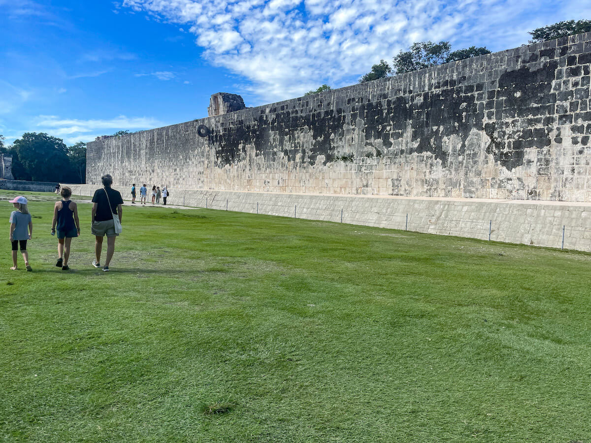 The Great Ball Court at Chichén Itzá without many tourists.  Our self-guided tour helps visitors understand this impressive structure without an organised group tour 