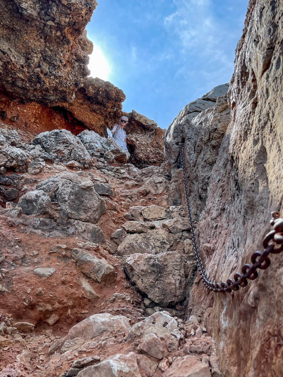 Chain support on a trail in the Montgo Natural Park in Javea, Spain