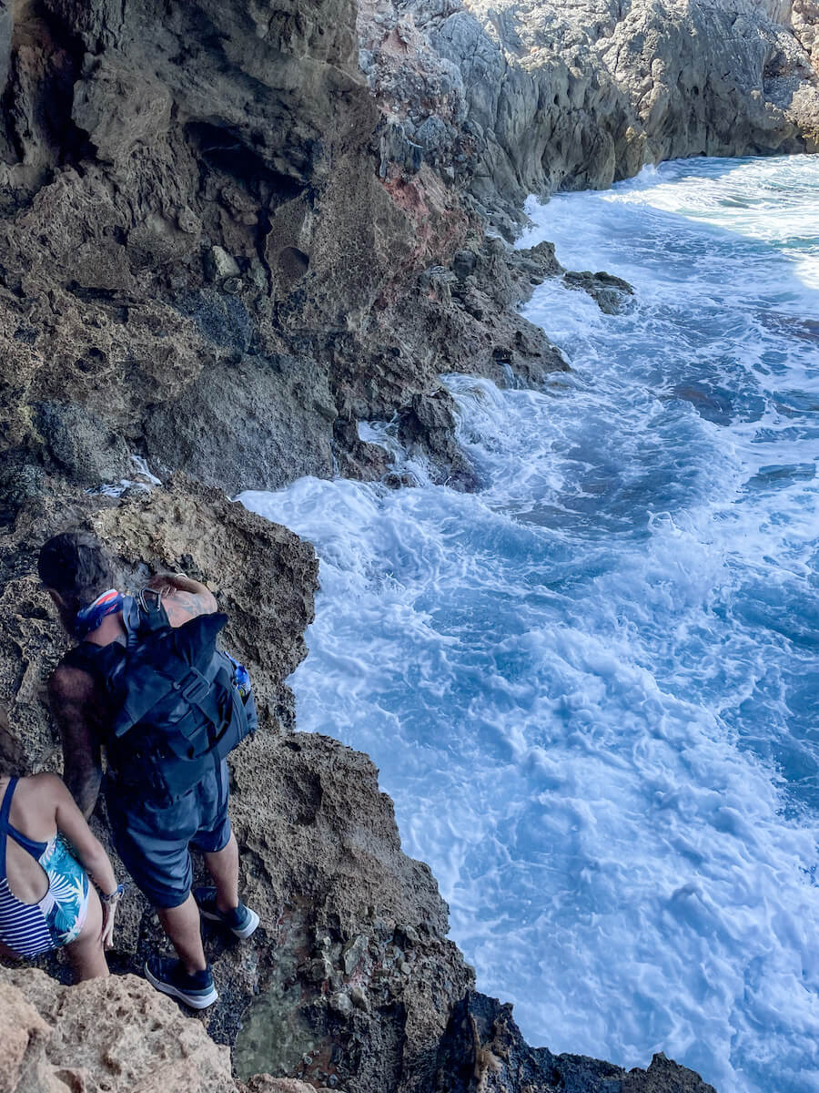 The rocky trail and final section into the caves at Cova Tallada near Denia and Javea Xabia in Spain
