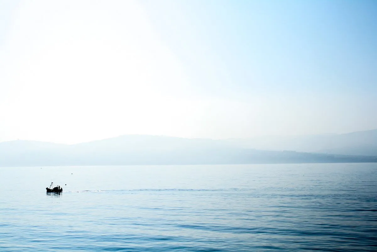 A small fishing boat on the Strait of Gibraltar, photographed on a day trip to Tangier in Morocco, from Tarifa in Spain.
