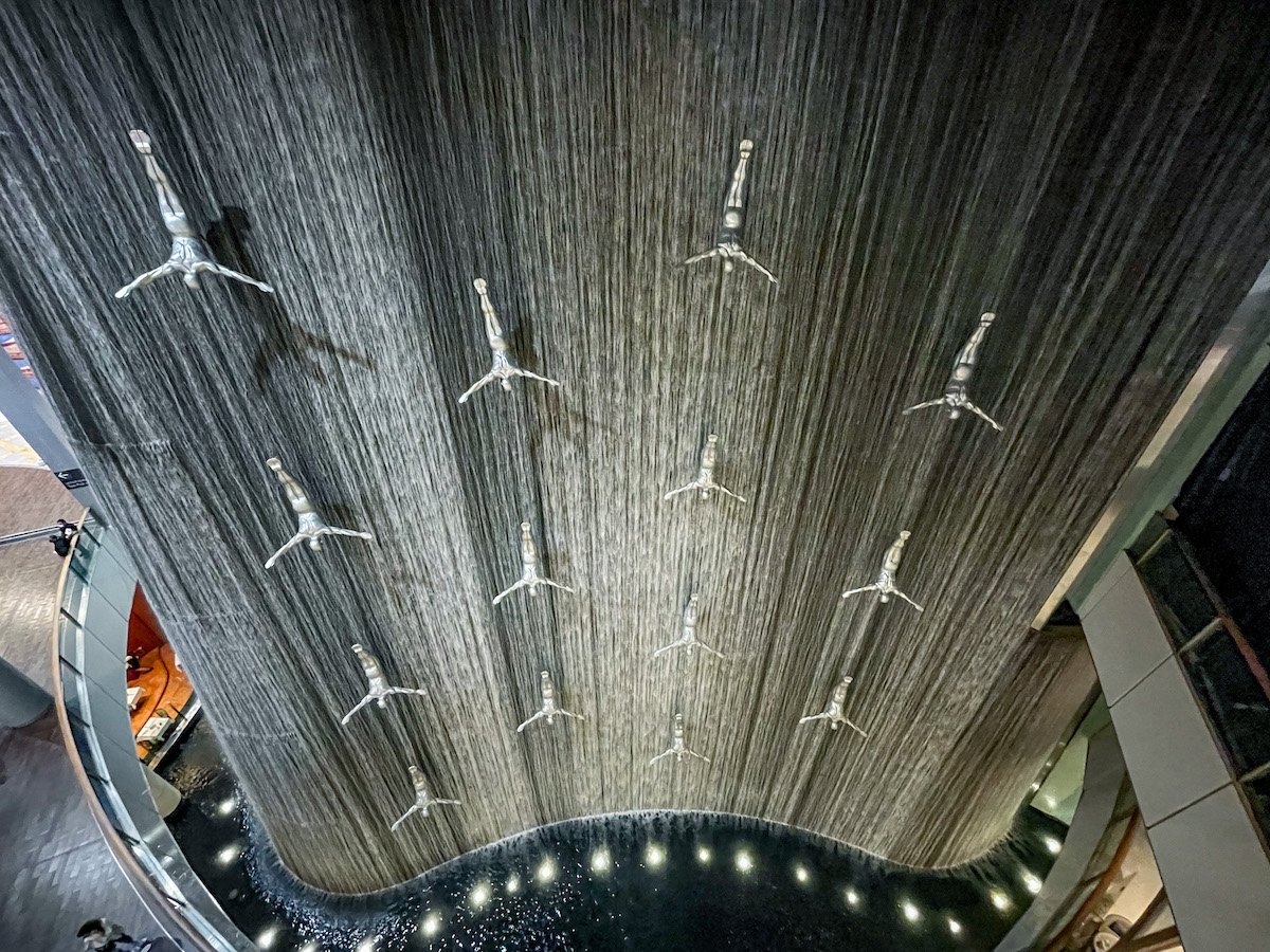 The human waterfall at the Dubai Mall. Pictured from above.