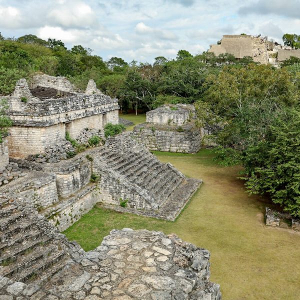 Overlooking the Mayan Archaeological Ruins of Ek' Balam near to Valladolid on the Yucatan Peninsula of Mexico.