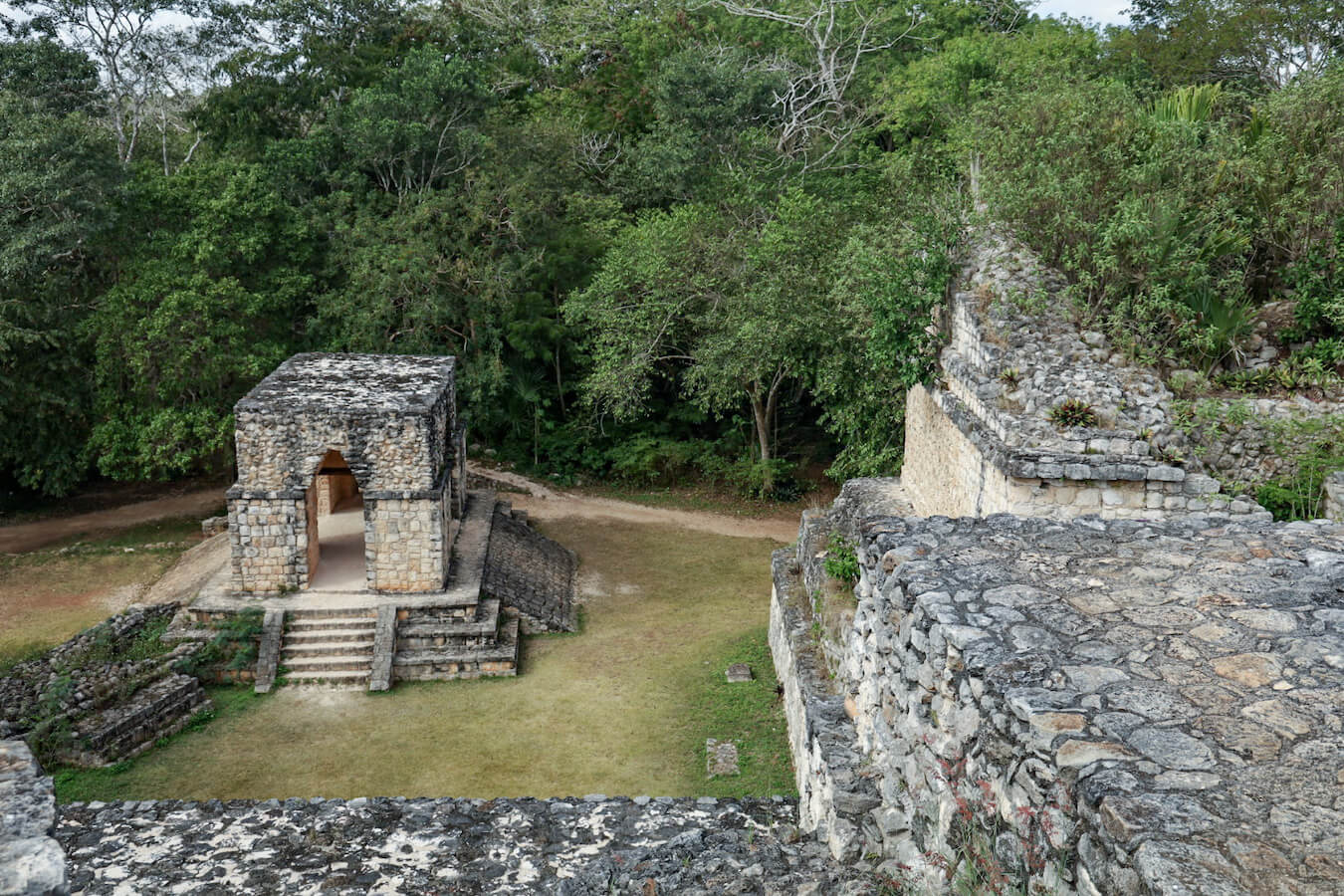 The view towards the Entrance Arch and Temple at Ek' Balam Ruins