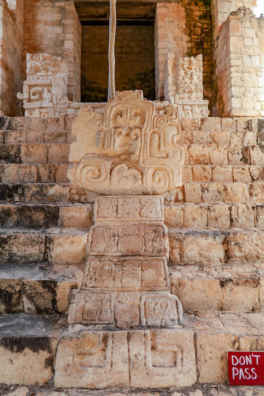 The Serpent hieroglyphs at Ek' Balam ruins at the base of the Acropolis