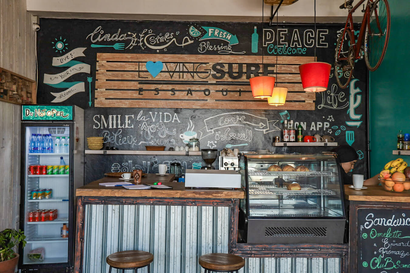 A cafe at the surf school Mogasurf / Loving Surf in Essaouira.