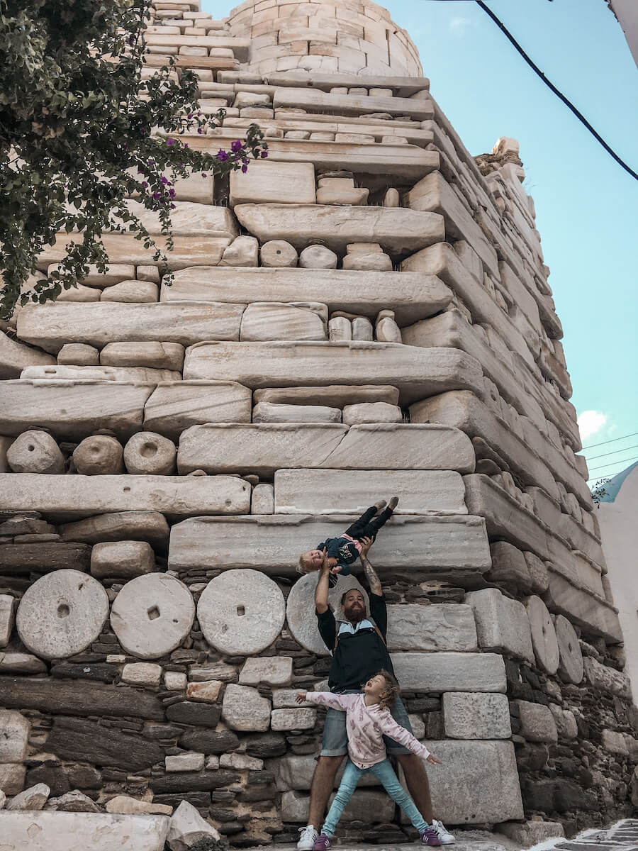 Father and kids in Paros Greece