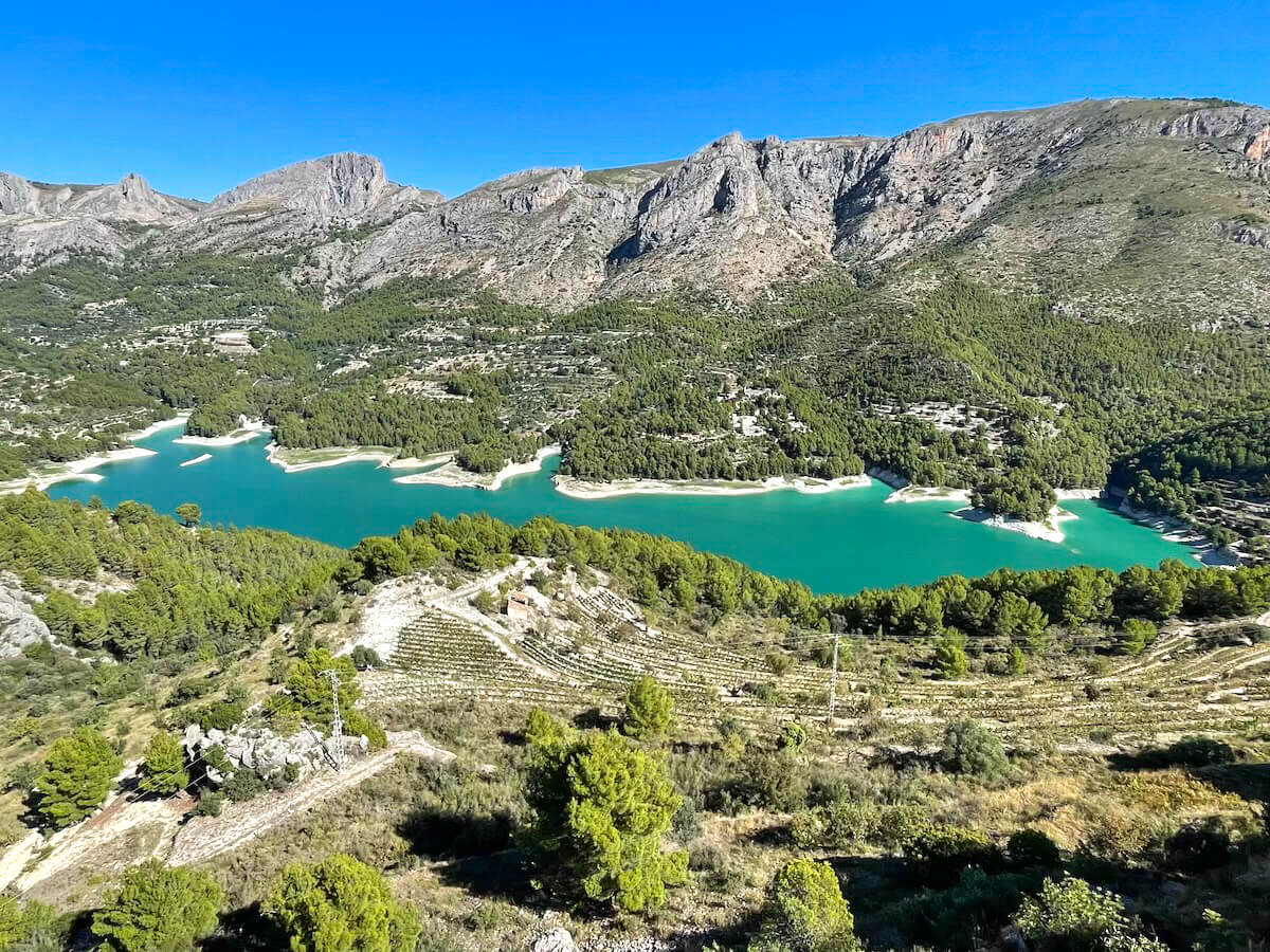 The view of the Guadalest Reservoir or Embalse, from the Castell (Castle) de Guadalest - a popular day trip destination from Javea.