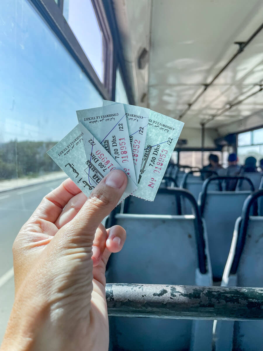7 dirhams tickets for the Lima Bus for Ida Ougourd Market 