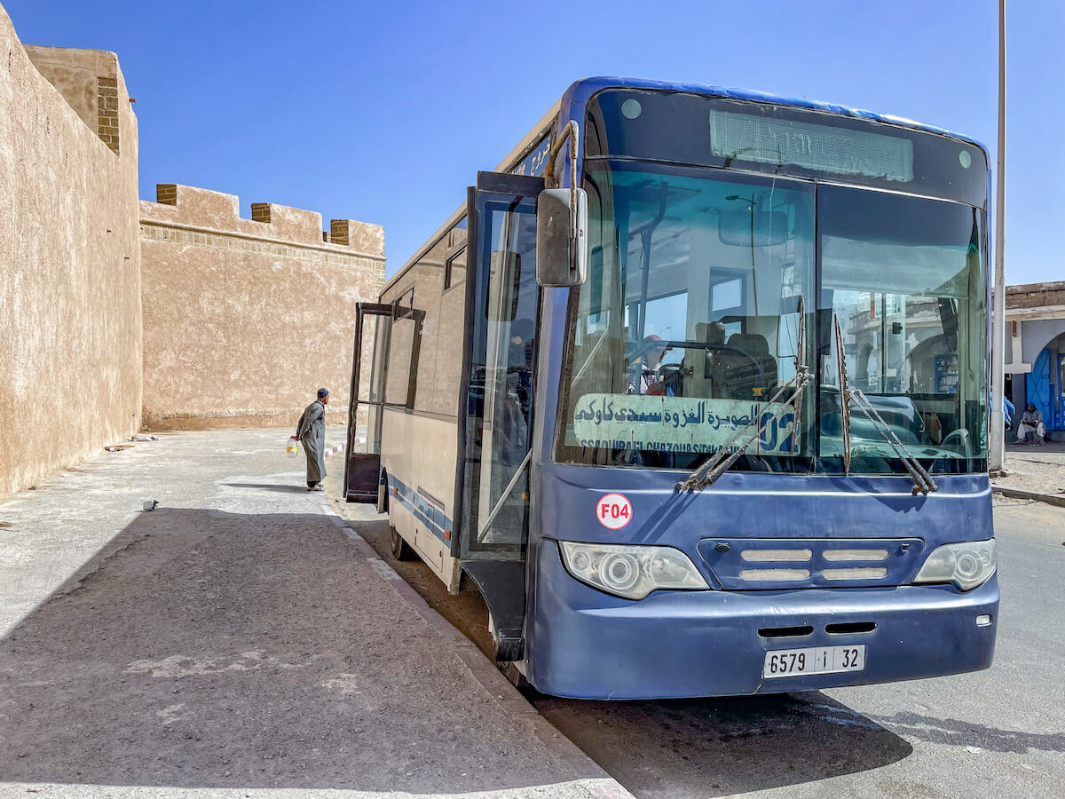 The Lima Bus in Essaouira waits for passengers boarding for Ida Ougourd Market 