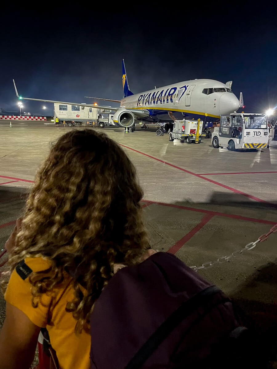 A child waits for her Ryan Air Flight at Valencia airport in Spain.