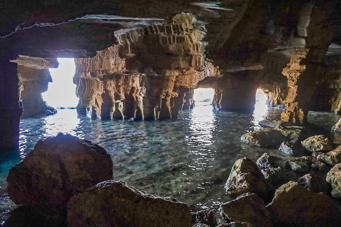 The sea caves in Cova Tallada near the Montgo Natural Park in Javea, Spain. 