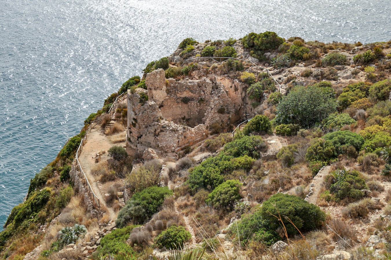 Overlooking the Granadella Castell or Castle on the PR CV-354 trail - one of the best walks in Javea Spain.