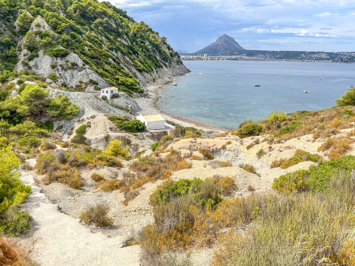 Sardinera bay on the PR CV-98 Cap Prim trail in Javea is one of the family friendly walks in the region. Montgo is in the background.