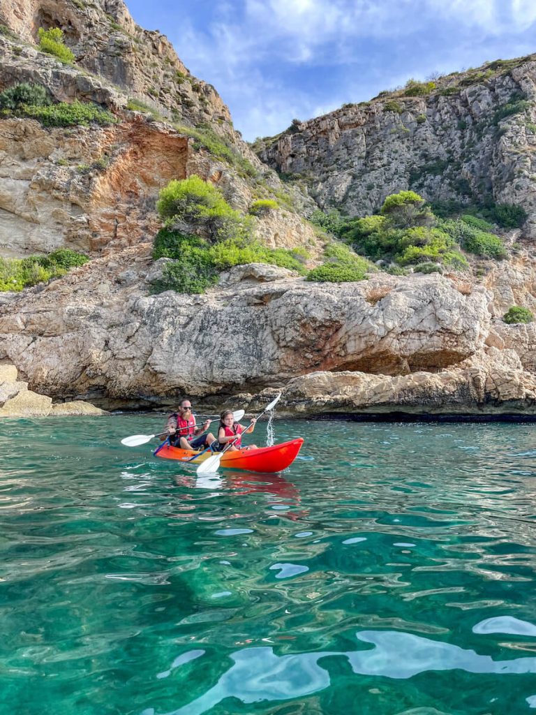 A man and child on a kayak tour in Javea.