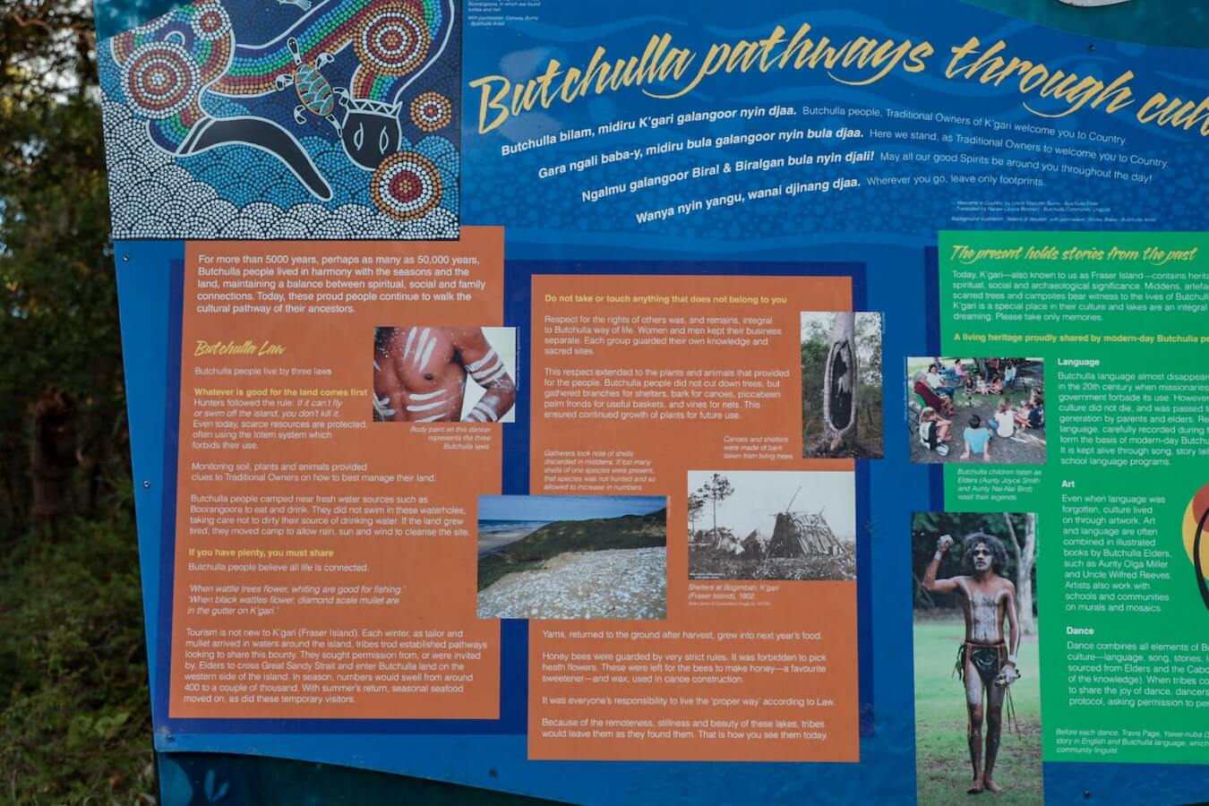 A sign detailing the Butchulla connection to K'gari