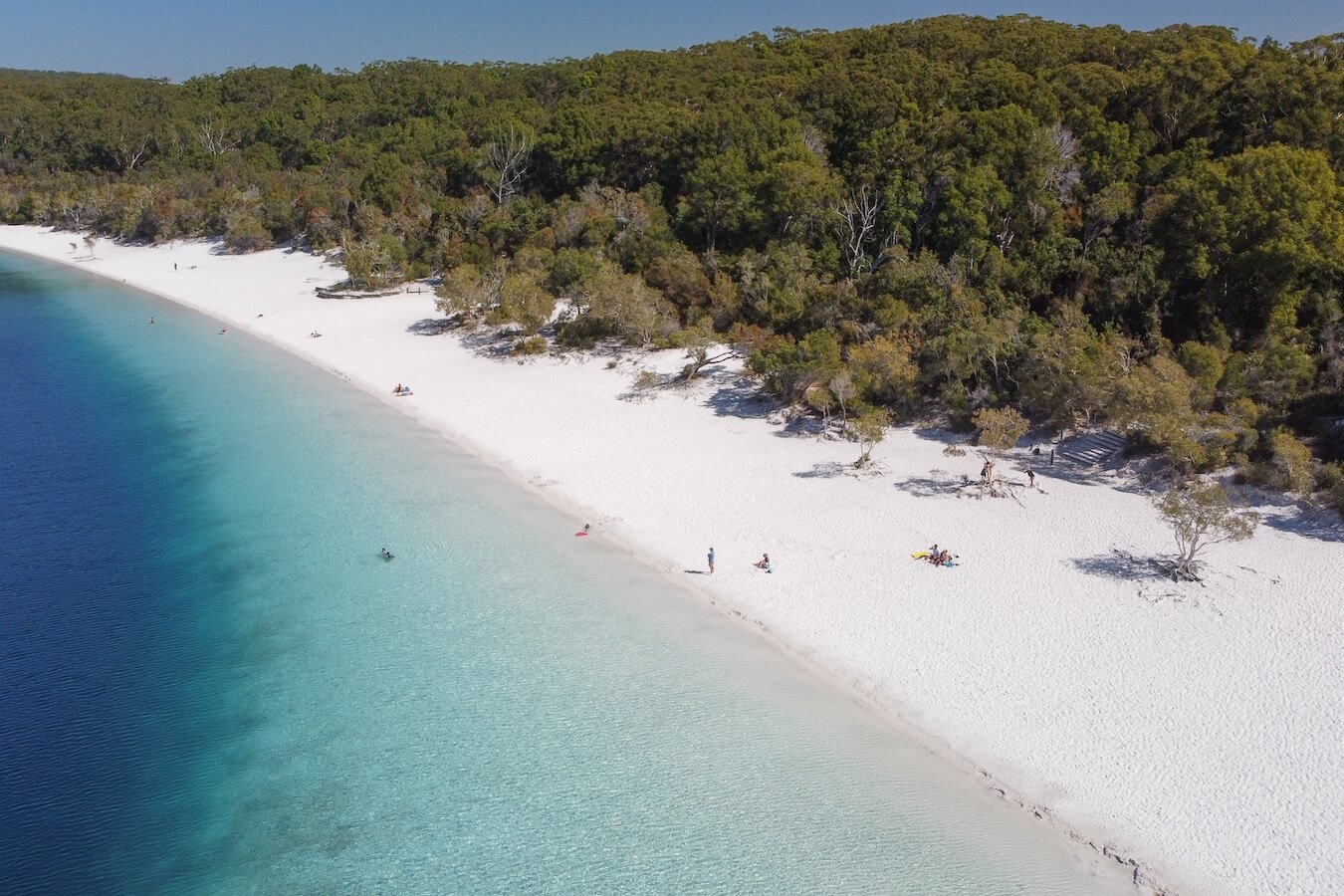 A drone image of Lake Boorangora (McKenzie) on K'gari Fraser Island, a popular place to stop on the Great Walk.