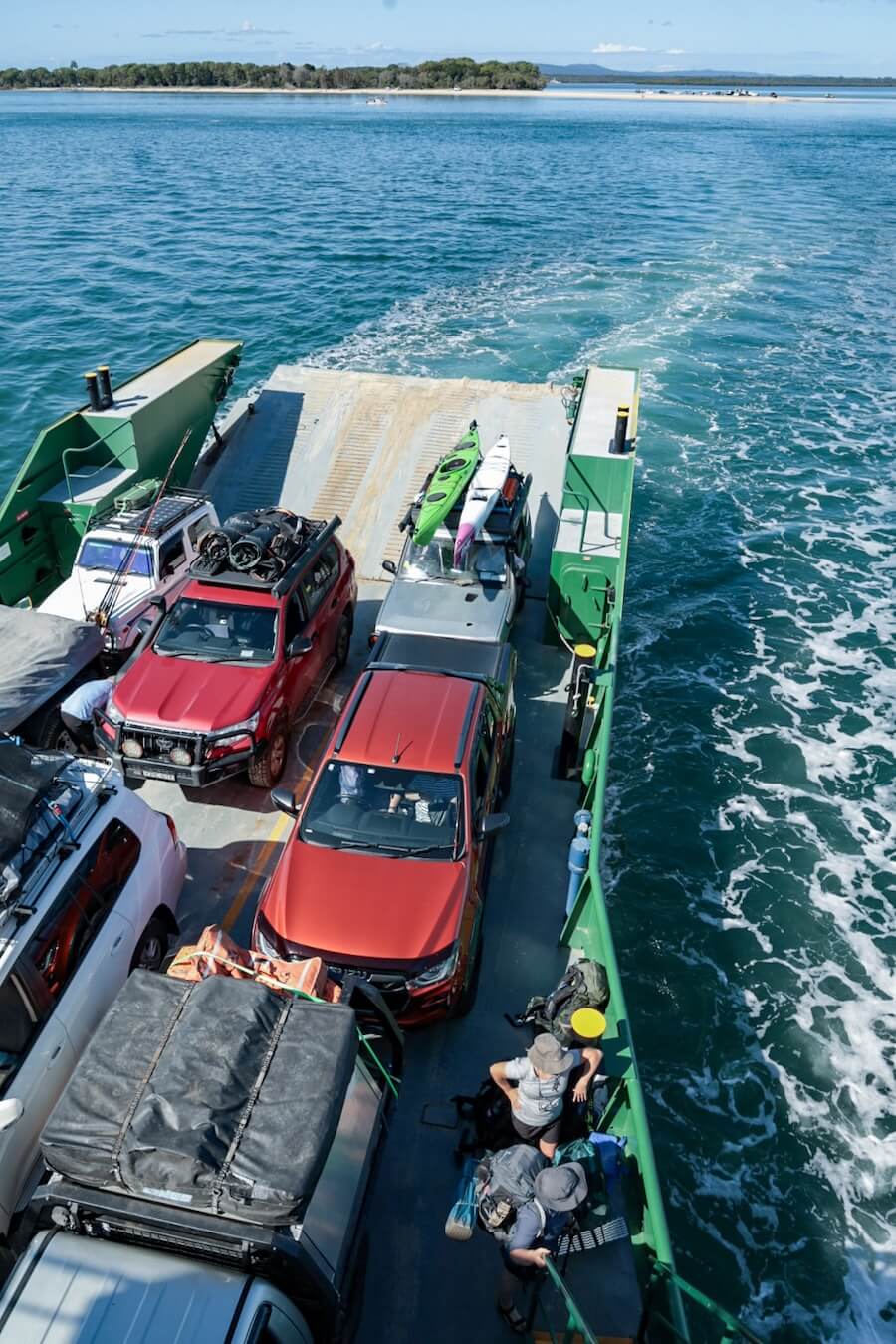 Cars on the Mantaray barge ferry, making the crossing from Inskip Point to Hook Point, on K'gari (Fraser Island)